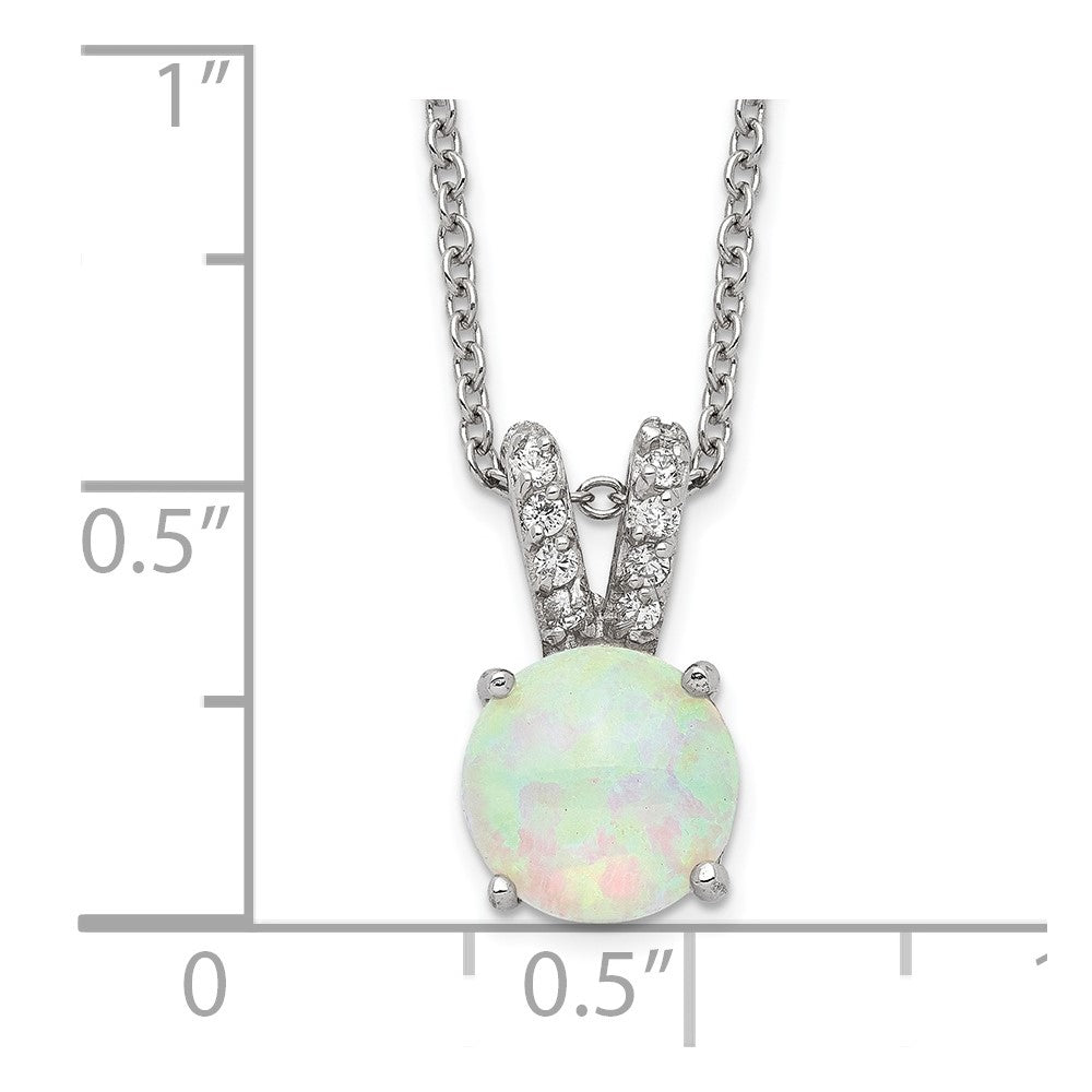 Cheryl M Sterling Silver Rhodium-plated Cabochon Lab Created Opal and Brilliant-cut CZ Split Bail 18 Inch Necklace