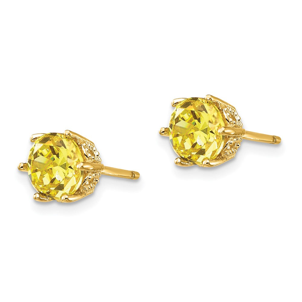 Cheryl M Sterling Silver Gold-plated Yellow Brilliant-cut 6.5mm CZ Stud Post Earrings