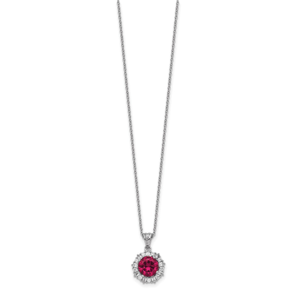 Cheryl M Sterling Silver Rhodium-plated Brilliant-cut Lab Created Ruby and Brilliant-cut/Baguette-cut White CZ 18 Inch Nec...