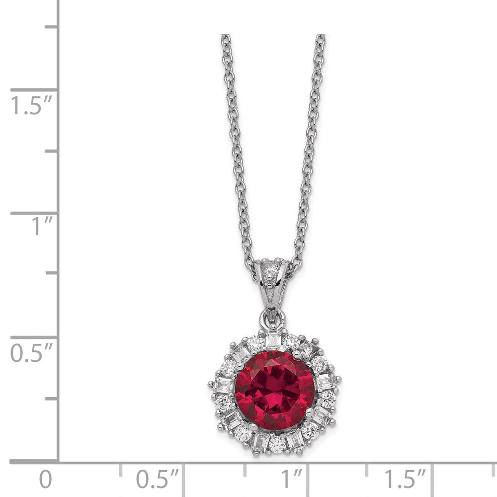 Cheryl M Sterling Silver Rhodium-plated Brilliant-cut Lab Created Ruby and Brilliant-cut/Baguette-cut White CZ 18 Inch Nec...