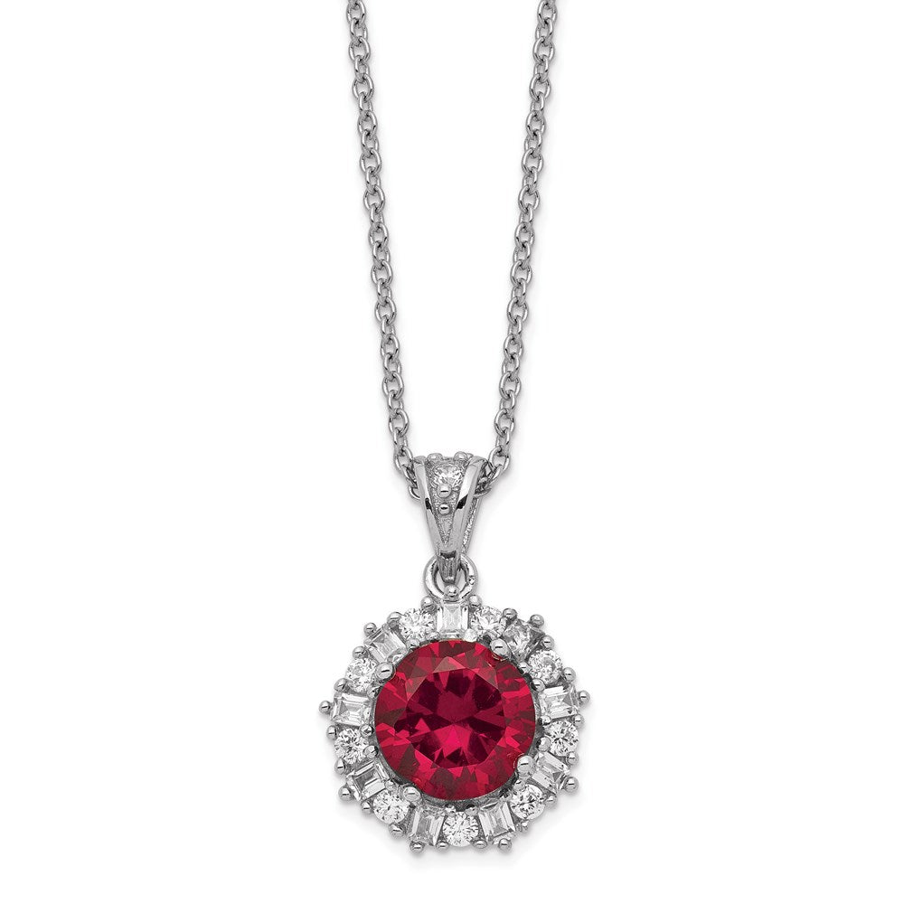 Cheryl M Sterling Silver Rhodium-plated Brilliant-cut Lab Created Ruby and Brilliant-cut/Baguette-cut White CZ 18 Inch Nec...