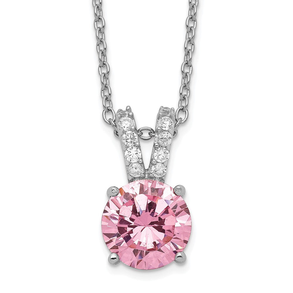 Cheryl M Sterling Silver Rhodium-plated Pink and White Brilliant-cut CZ Split Bail 18 Inch Necklace