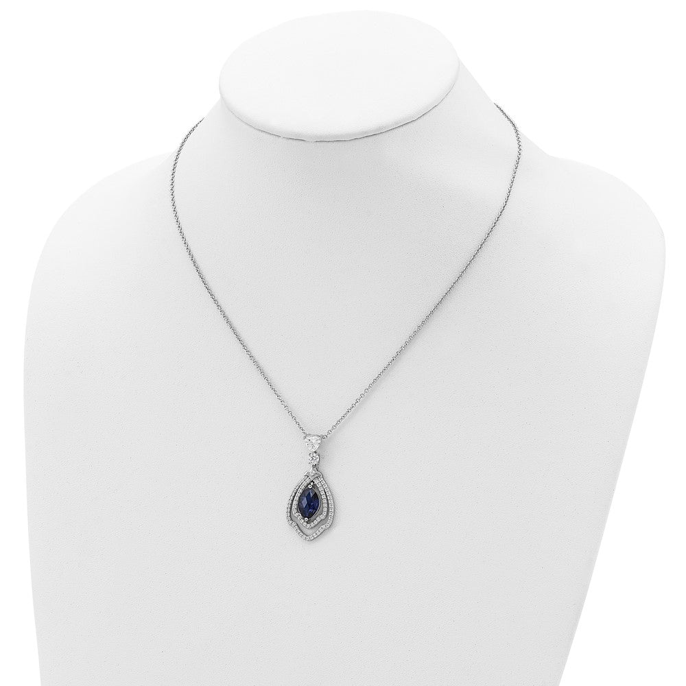 Cheryl M Sterling Silver Rhodium-plated Fancy Brilliant-cut Lab Created Dark Blue Spinel and Brilliant-cut White CZ 18 Inc...