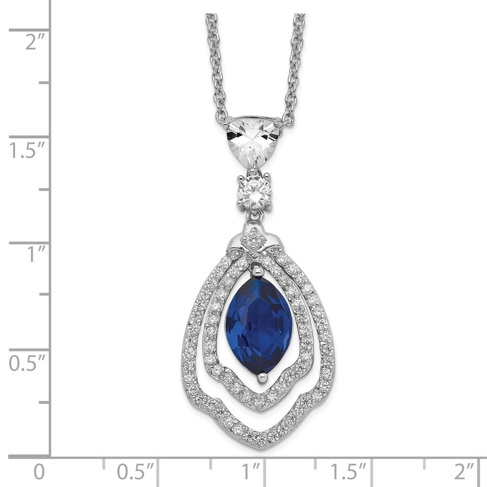 Cheryl M Sterling Silver Rhodium-plated Fancy Brilliant-cut Lab Created Dark Blue Spinel and Brilliant-cut White CZ 18 Inc...