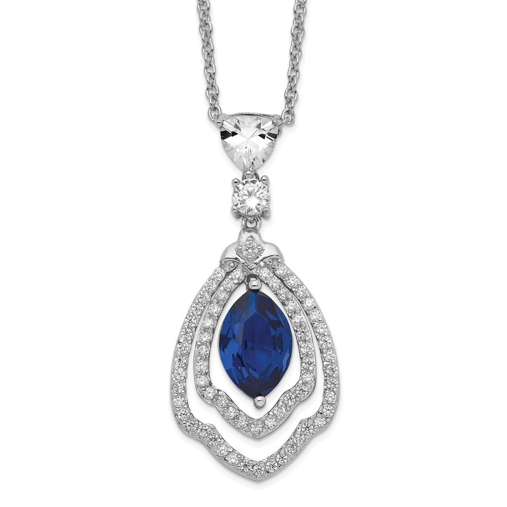 Cheryl M Sterling Silver Rhodium-plated Fancy Brilliant-cut Lab Created Dark Blue Spinel and Brilliant-cut White CZ 18 Inc...