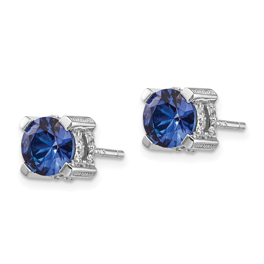 Cheryl M Sterling Silver Rhodium-plated Brilliant-cut Lab Created Dark Blue Spinel and Brilliant-cut White CZ Stud Post Ea...