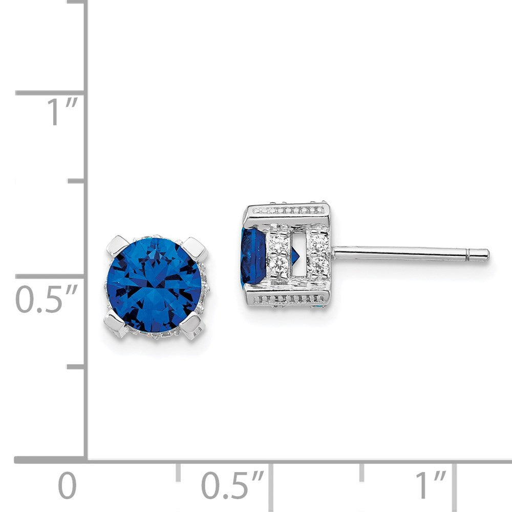 Cheryl M Sterling Silver Rhodium-plated Brilliant-cut Lab Created Dark Blue Spinel and Brilliant-cut White CZ Stud Post Ea...