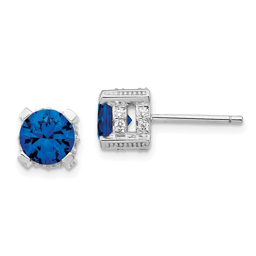 Cheryl M Sterling Silver Rhodium-plated Brilliant-cut Lab Created Dark Blue Spinel and Brilliant-cut White CZ Stud Post Ea...