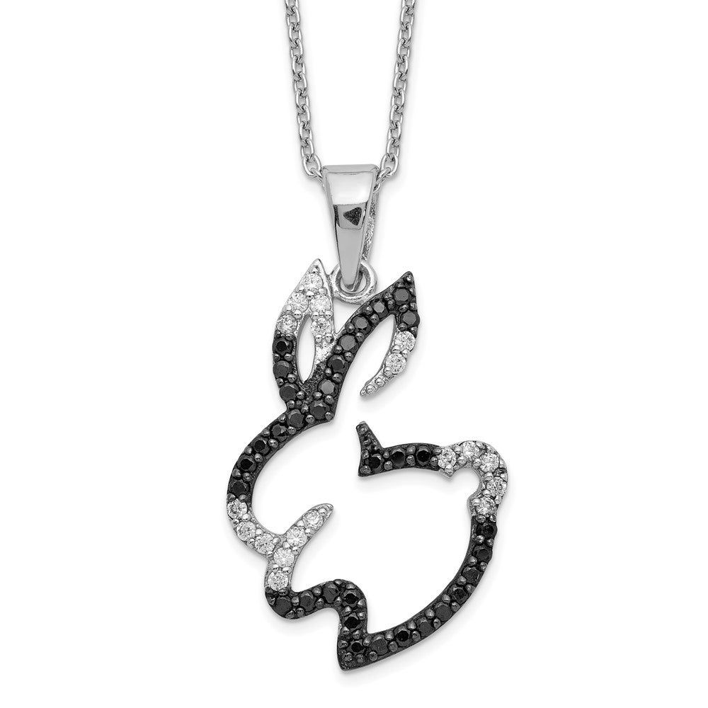 Cheryl M Sterling Silver Rhodium-plated with Black Rhodium Accent Brilliant-cut Black and White CZ Bunny Rabbit 18 Inch Ne...