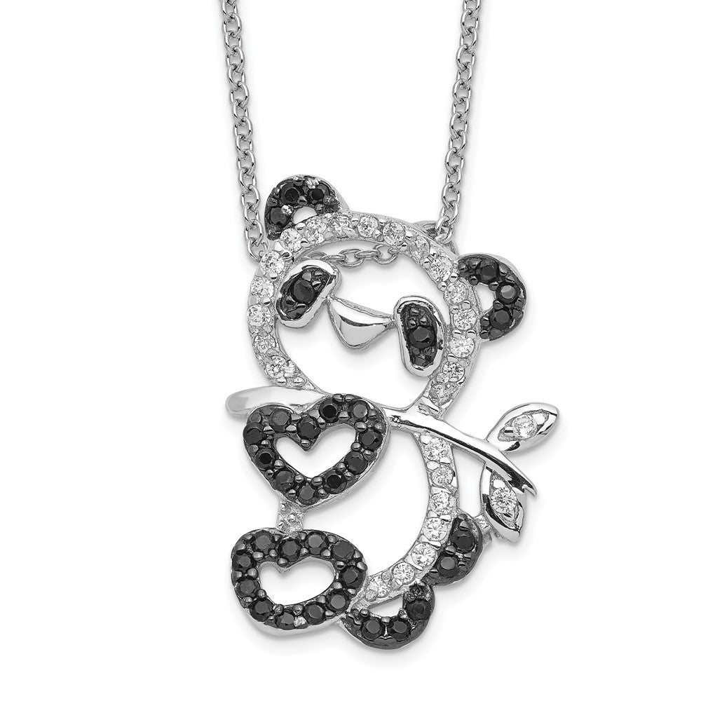 Cheryl M Sterling Silver Rhodium-plated with Black Rhodium Accent Brilliant-cut Black and White CZ Panda 18 Inch Necklace