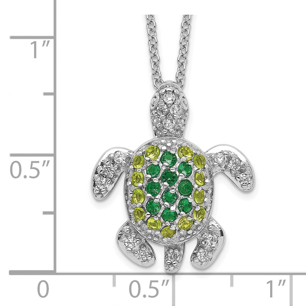 Cheryl M Sterling Silver Rhodium-plated Brilliant-cut Green Glass and Brilliant-cut White CZ Turtle 18 Inch Necklace