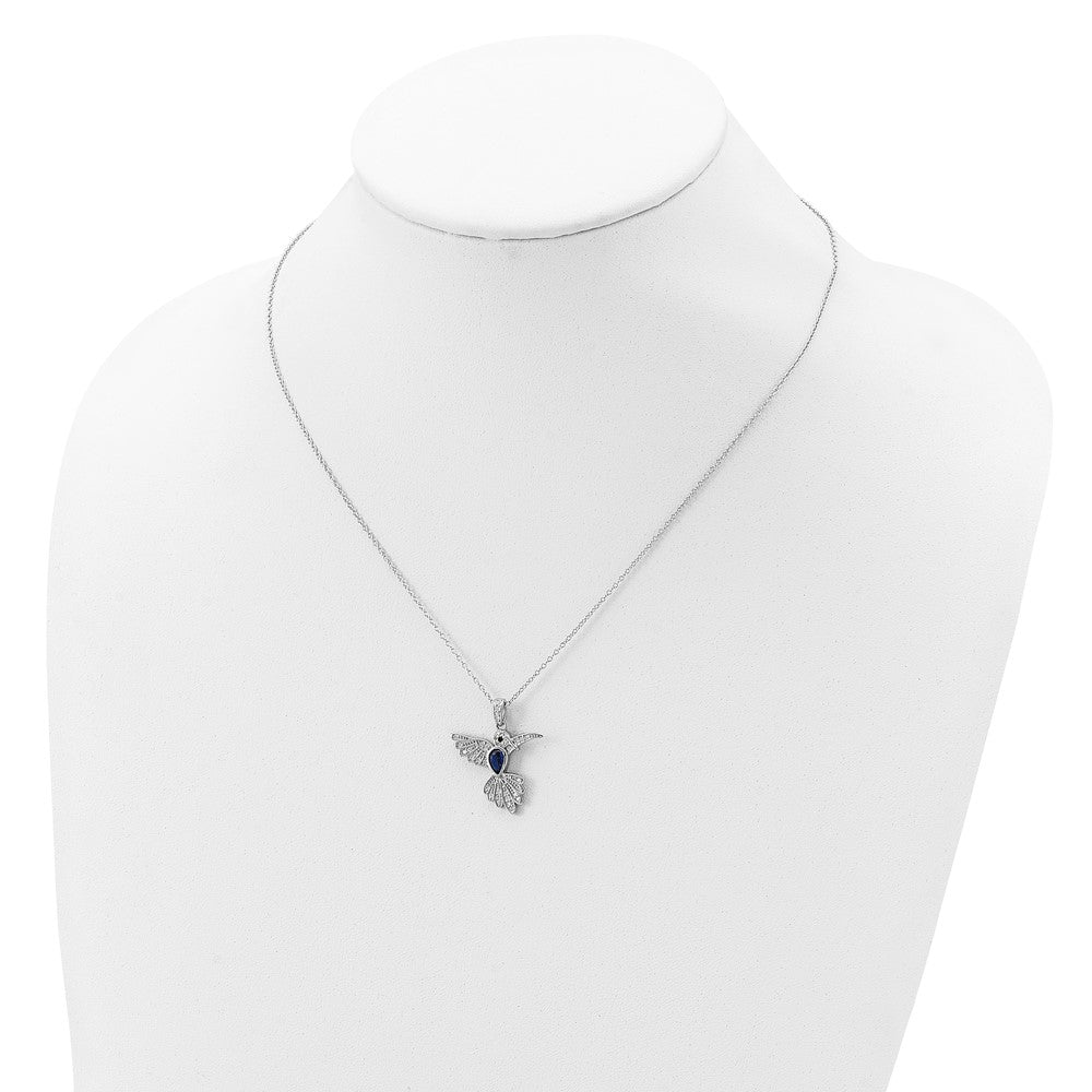 Cheryl M Sterling Silver Rhodium-plated Brilliant-cut Lab Created Dark Blue Spinel and Brilliant-cut White CZ Hummingbird ...