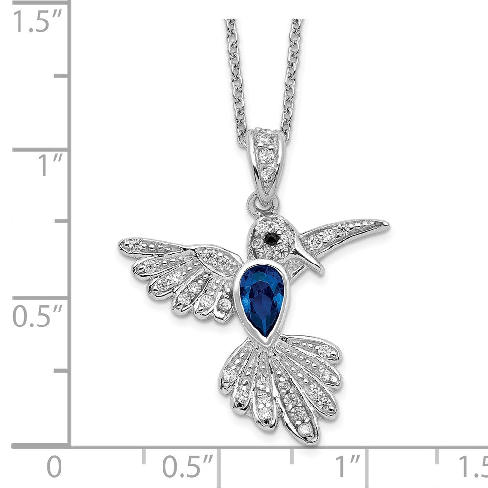 Cheryl M Sterling Silver Rhodium-plated Brilliant-cut Lab Created Dark Blue Spinel and Brilliant-cut White CZ Hummingbird ...