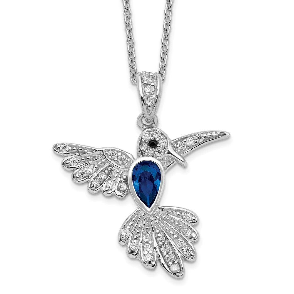 Cheryl M Sterling Silver Rhodium-plated Brilliant-cut Lab Created Dark Blue Spinel and Brilliant-cut White CZ Hummingbird ...