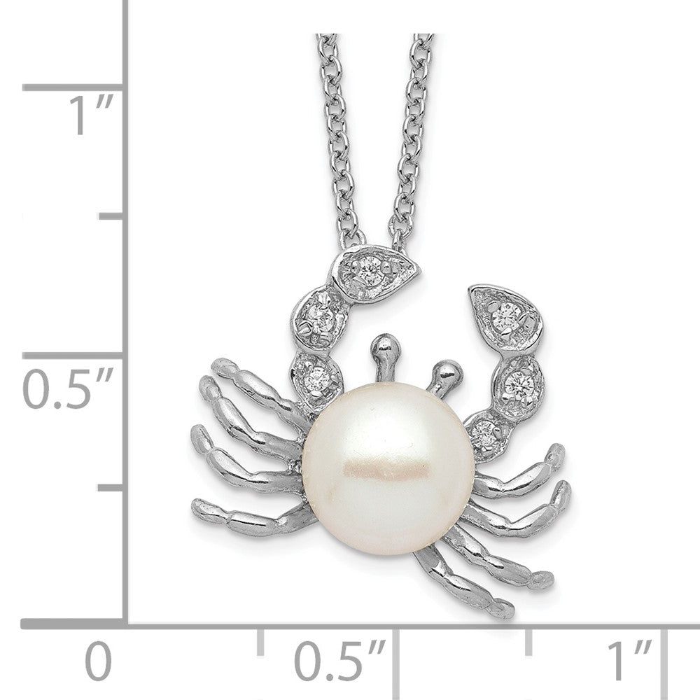 Cheryl M Sterling Silver Rhodium-plated Freshwater Cultured Pearl and Brilliant-cut CZ Crab 18 Inch Necklace