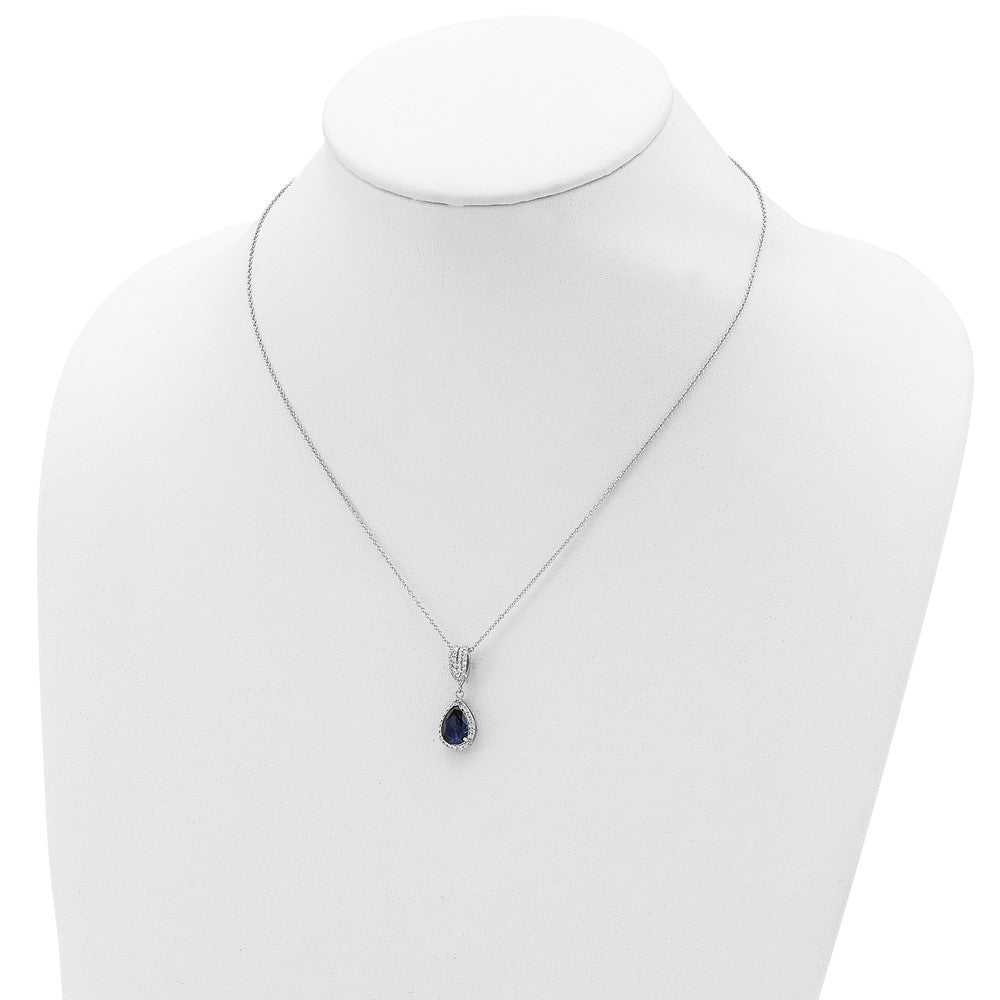 Cheryl M Sterling Silver Rhodium-plated Brilliant-cut Lab Created Dark Blue Spinel and Brilliant-cut White CZ Teardrop Hal...