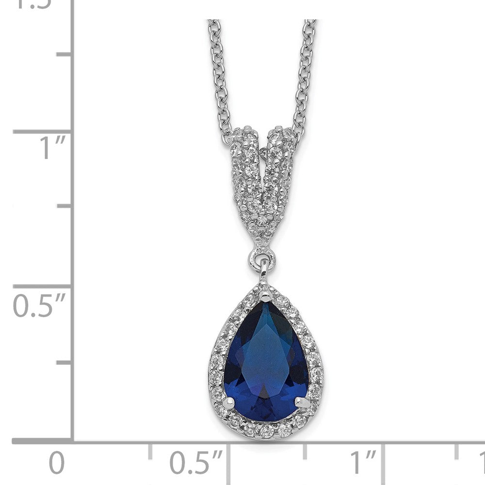 Cheryl M Sterling Silver Rhodium-plated Brilliant-cut Lab Created Dark Blue Spinel and Brilliant-cut White CZ Teardrop Hal...