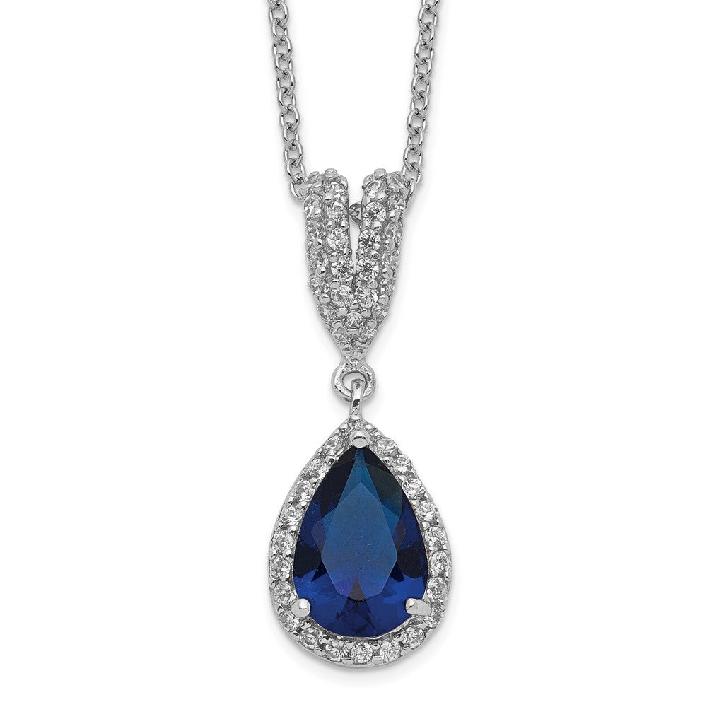 Cheryl M Sterling Silver Rhodium-plated Brilliant-cut Lab Created Dark Blue Spinel and Brilliant-cut White CZ Teardrop Hal...