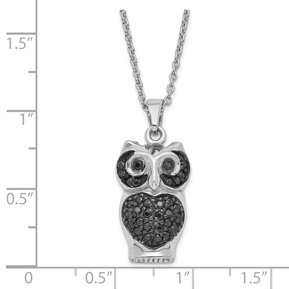 Cheryl M Sterling Silver Black CZ Owl Necklace