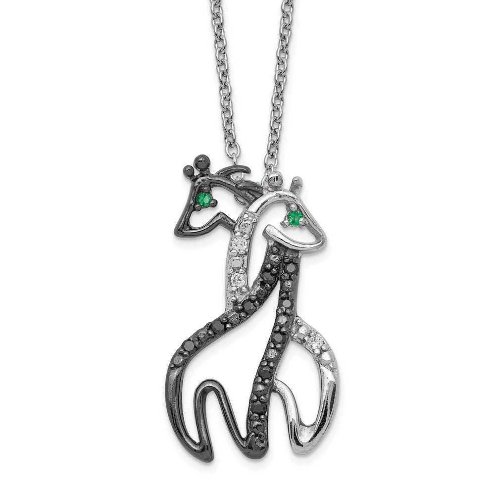 Cheryl M Sterling Silver Rhodium-plated with Black Rhodium Accent Brilliant-cut Black Green and White CZ Giraffes 18 Inch ...