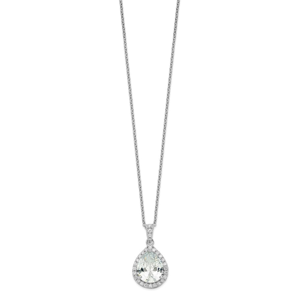 Cheryl M Sterling Silver Rhodium-plated Brilliant-cut Teardrop CZ Halo 18 Inch Necklace