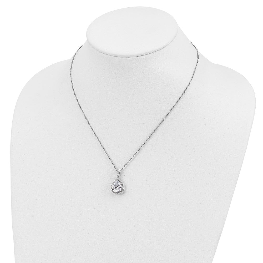 Cheryl M Sterling Silver Rhodium-plated Brilliant-cut Teardrop CZ Halo 18 Inch Necklace