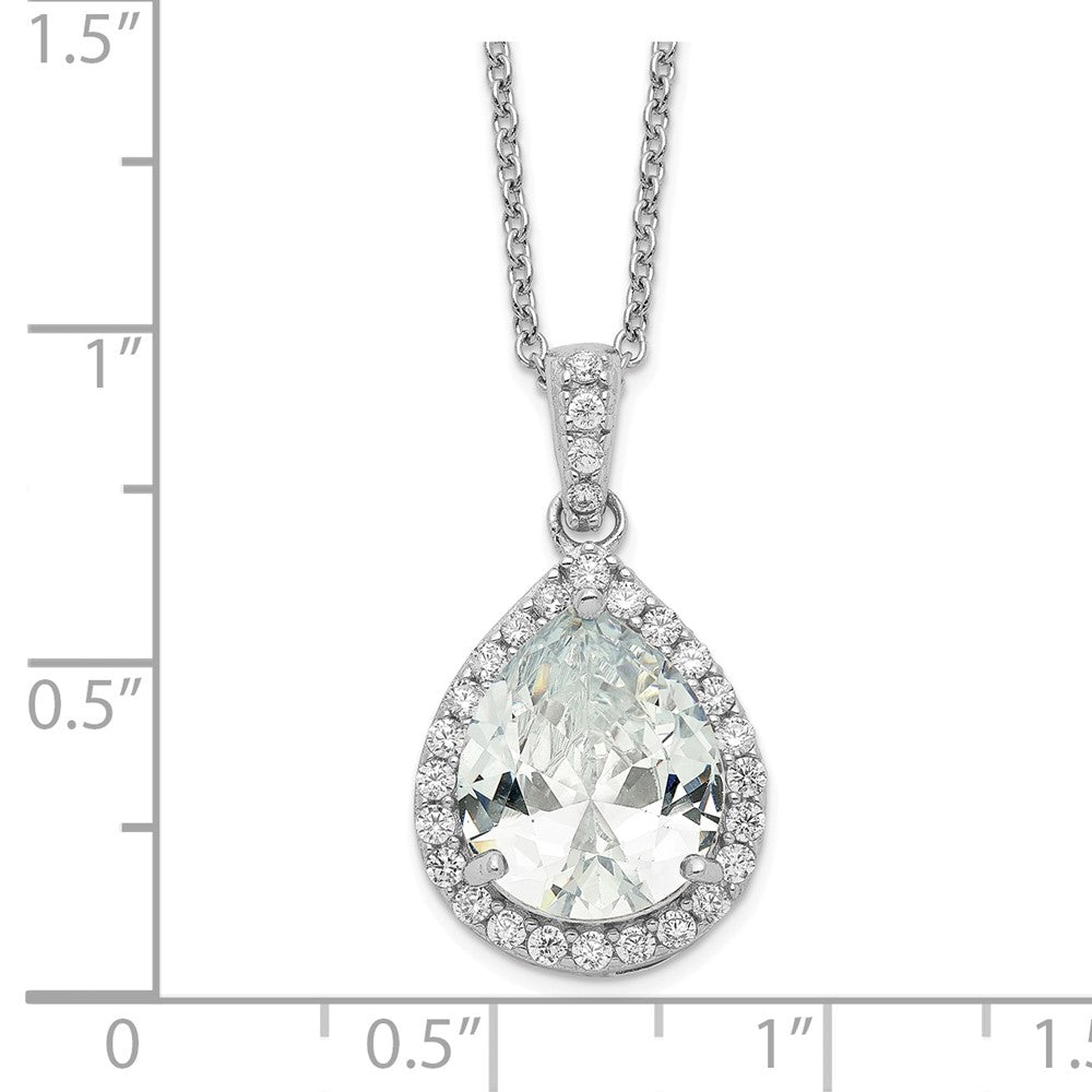 Cheryl M Sterling Silver Rhodium-plated Brilliant-cut Teardrop CZ Halo 18 Inch Necklace