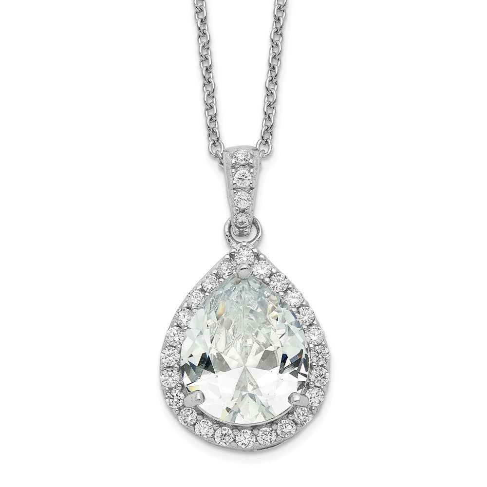 Cheryl M Sterling Silver Rhodium-plated Brilliant-cut Teardrop CZ Halo 18 Inch Necklace