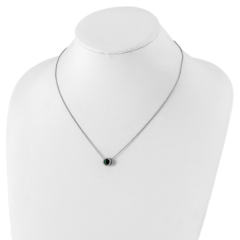 Cheryl M Sterling Silver Rhodium-plated Brilliant-cut Green Glass and Brilliant-cut White CZ Halo 18 Inch Necklace