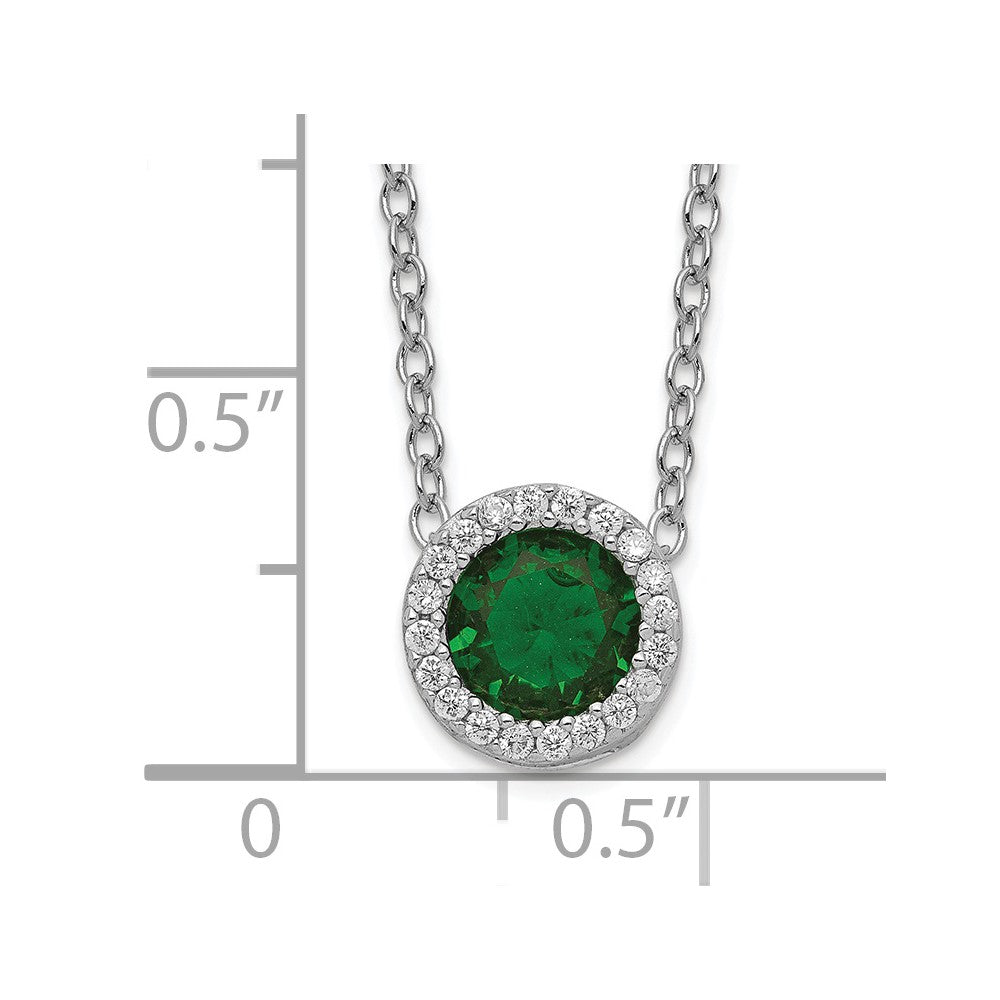 Cheryl M Sterling Silver Rhodium-plated Brilliant-cut Green Glass and Brilliant-cut White CZ Halo 18 Inch Necklace