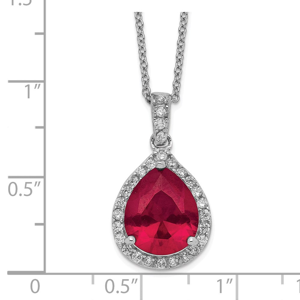 Cheryl M Sterling Silver Rhodium-plated Brilliant-cut Lab Created Ruby and Brilliant-cut White CZ Teardrop Halo 18 Inch Ne...