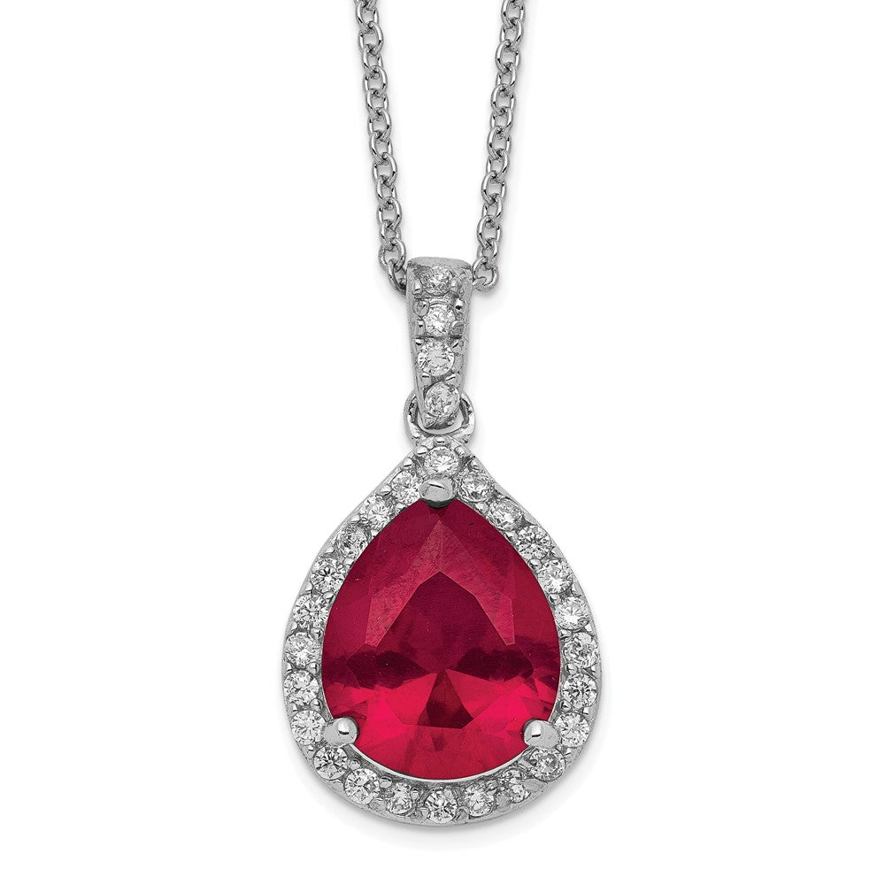 Cheryl M Sterling Silver Rhodium-plated Brilliant-cut Lab Created Ruby and Brilliant-cut White CZ Teardrop Halo 18 Inch Ne...