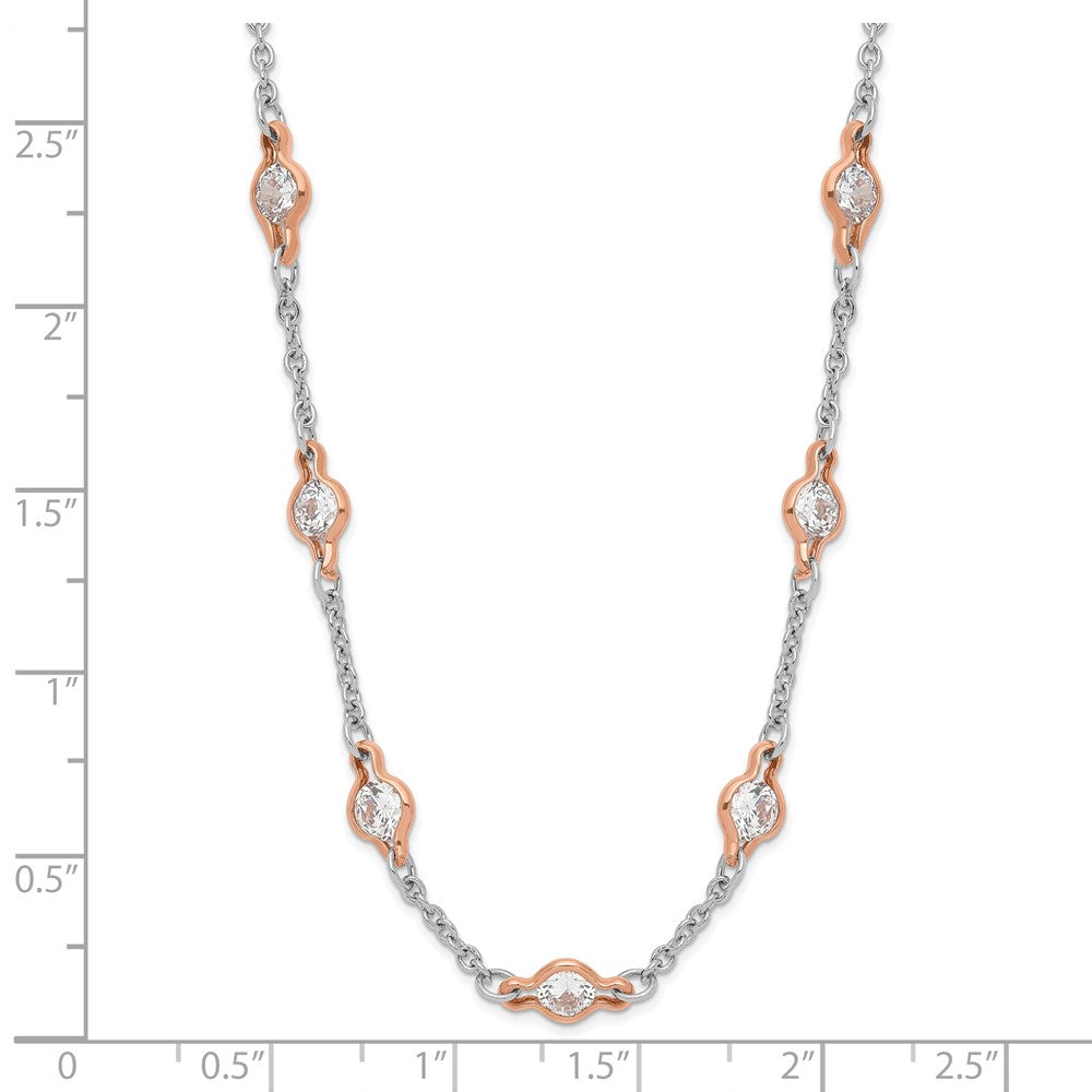 Cheryl M Sterling Silver Rhodium-plated and Rose Gold-plated Accent Brilliant-cut CZ 41 Station 36 Inch Necklace