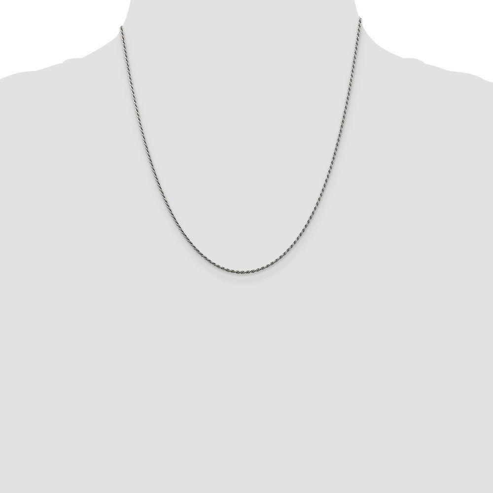 Sterling Silver Rhodium-plated 1.5mm Diamond-cut Rope Chain