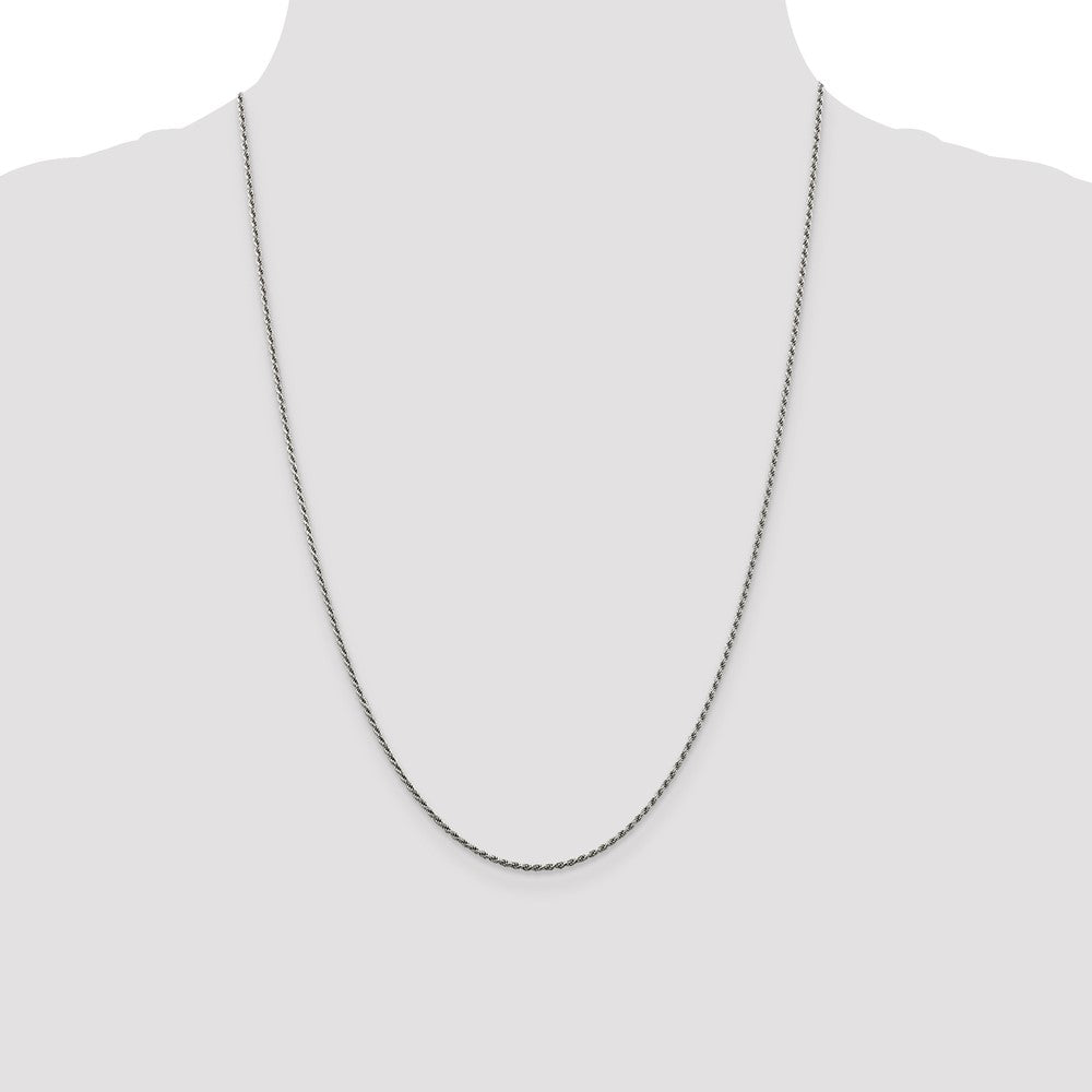 Sterling Silver Rhodium-plated 1.5mm Diamond-cut Rope Chain