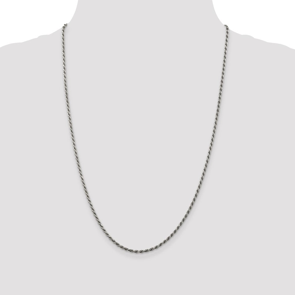 Sterling Silver Rhodium-plated 2.25mm Diamond-cut Rope Chain