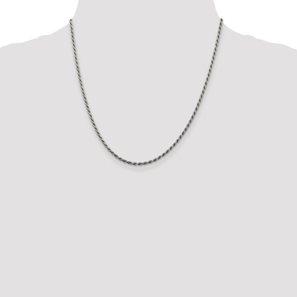 Sterling Silver Rhodium-plated 2.25mm Diamond-cut Rope Chain