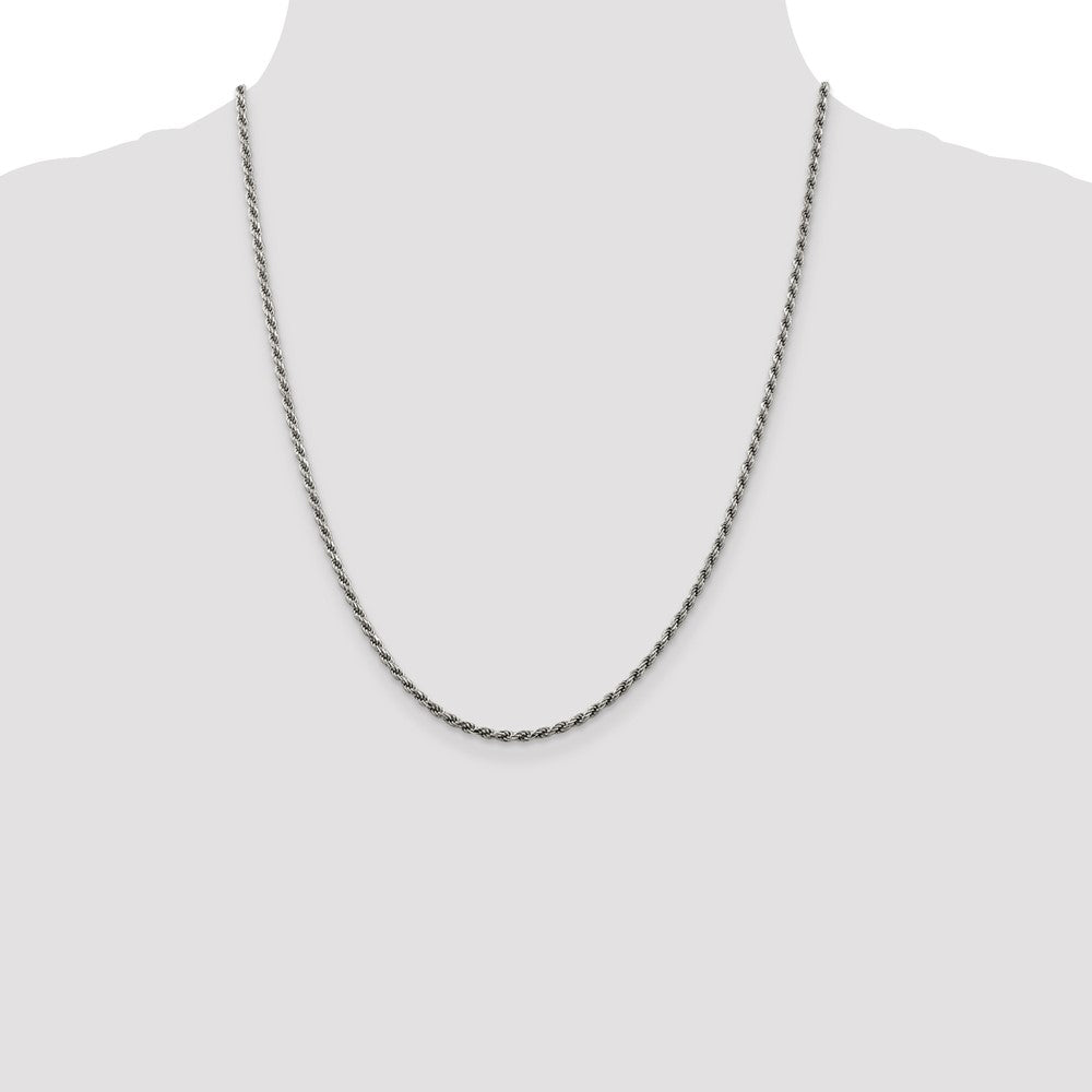 Sterling Silver Rhodium-plated 2.25mm Diamond-cut Rope Chain