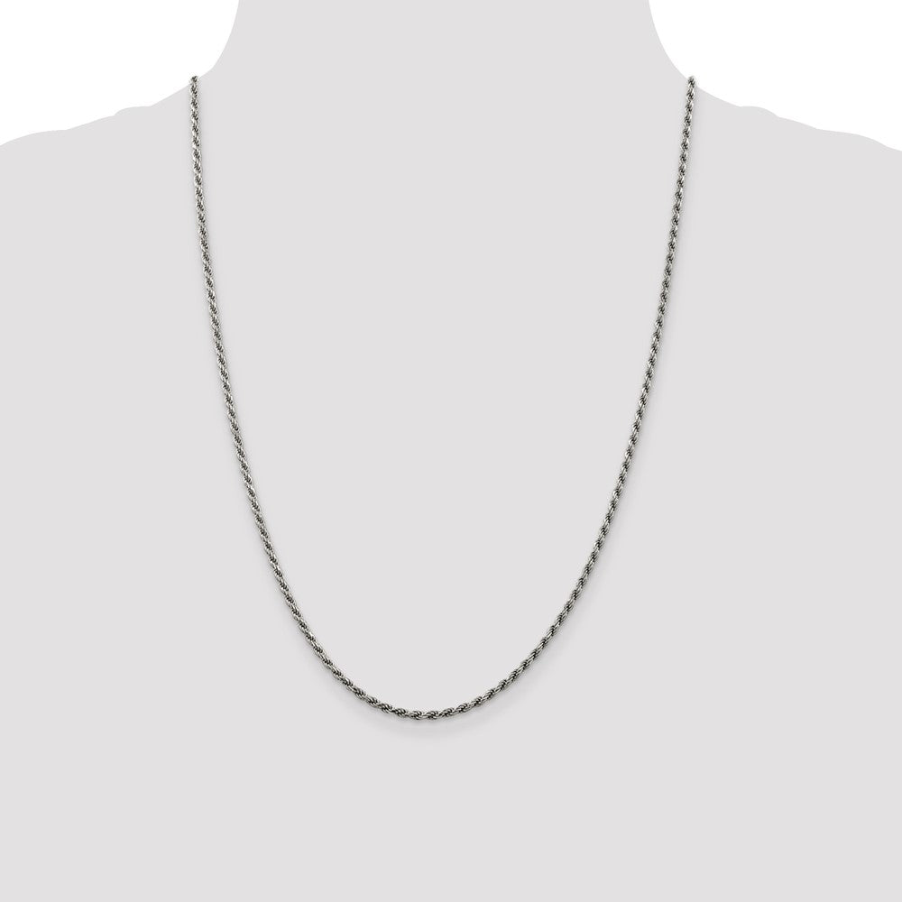 Sterling Silver Rhodium-plated 2.25mm Diamond-cut Rope Chain