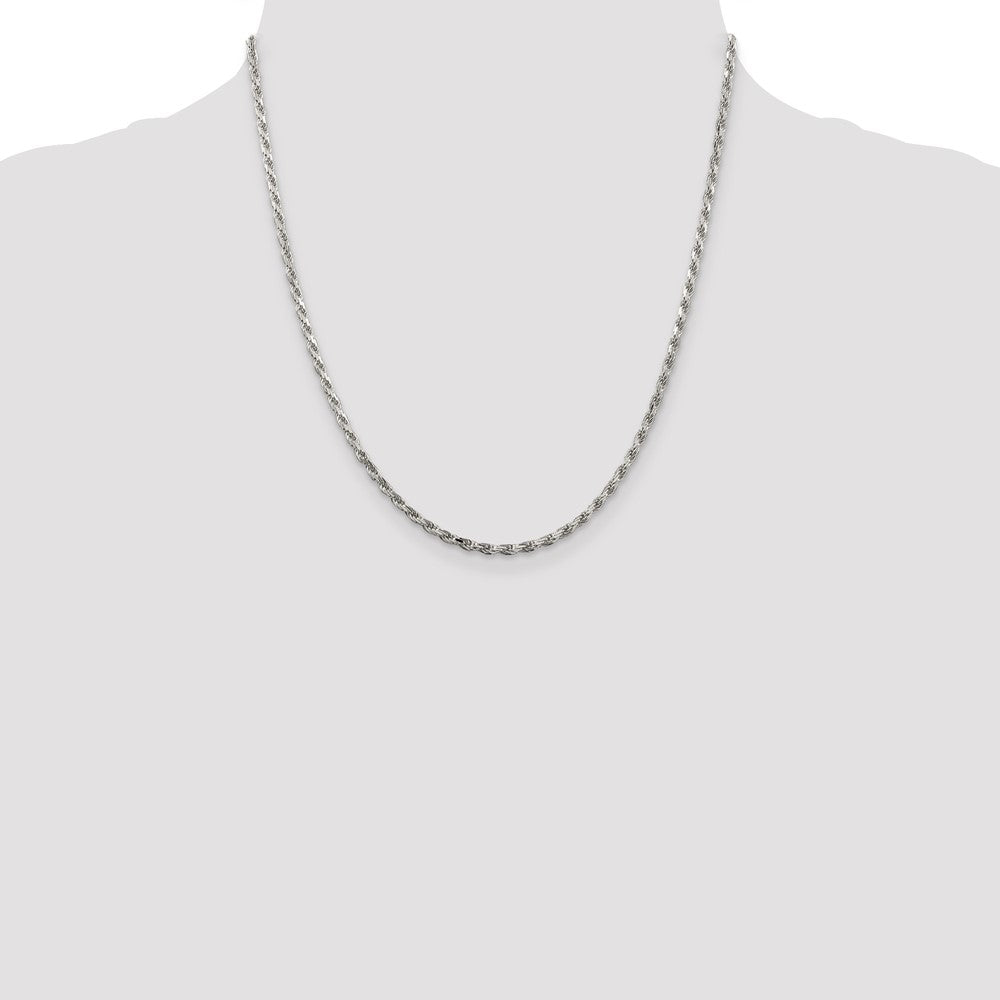 Sterling Silver Rhodium-plated 2.5mm Diamond-cut Rope Chain