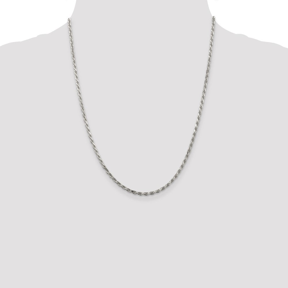 Sterling Silver Rhodium-plated 2.5mm Diamond-cut Rope Chain