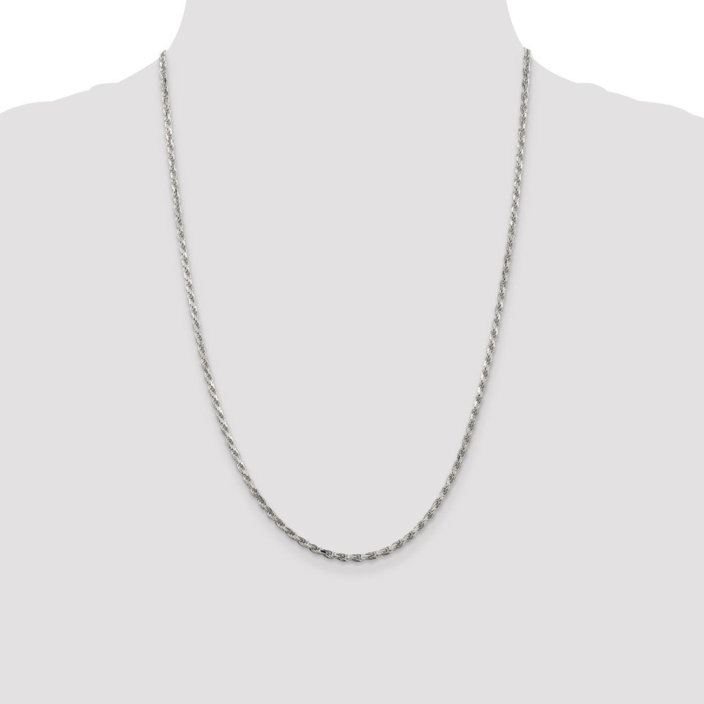 Sterling Silver Rhodium-plated 2.5mm Diamond-cut Rope Chain