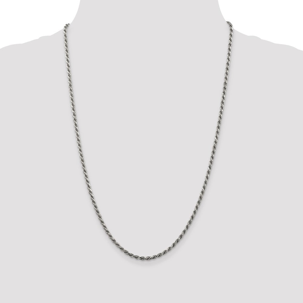 Sterling Silver Rhodium-plated 2.75mm Diamond-cut Rope Chain