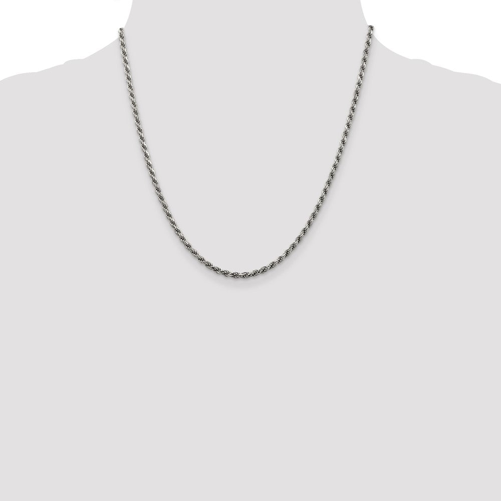 Sterling Silver Rhodium-plated 2.75mm Diamond-cut Rope Chain