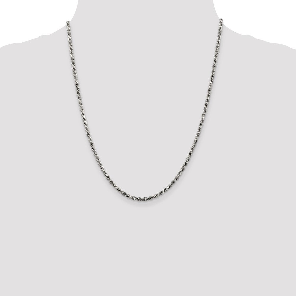 Sterling Silver Rhodium-plated 2.75mm Diamond-cut Rope Chain