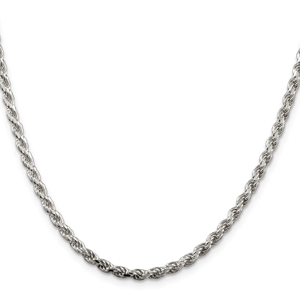 Sterling Silver Rhodium-plated 3.2mm Diamond-cut Rope Chain