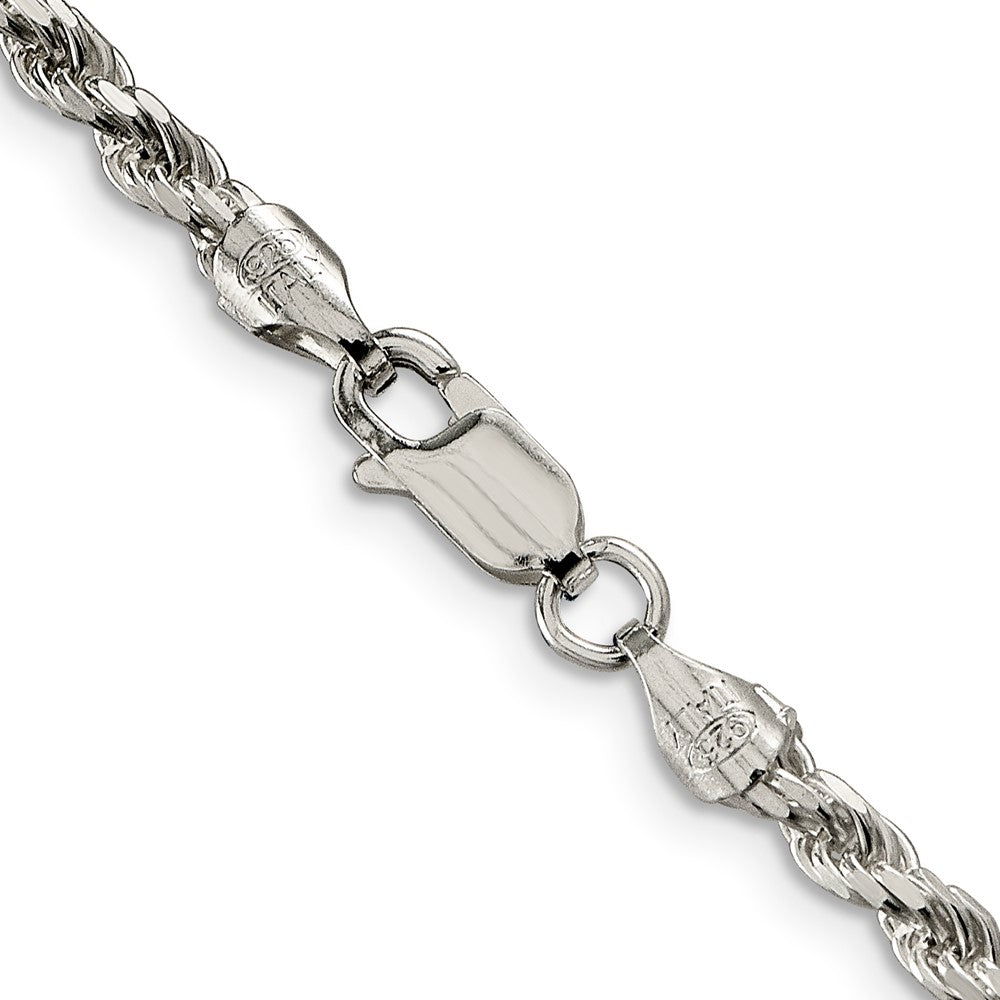 Sterling Silver Rhodium-plated 3.2mm Diamond-cut Rope Chain