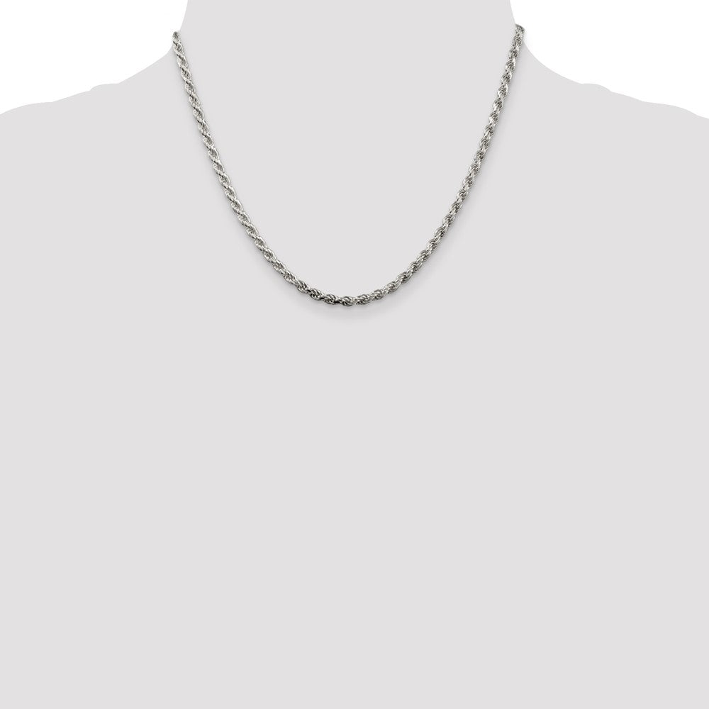 Sterling Silver Rhodium-plated 3.2mm Diamond-cut Rope Chain