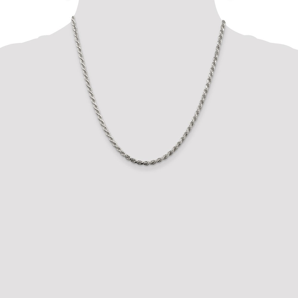 Sterling Silver Rhodium-plated 3.2mm Diamond-cut Rope Chain