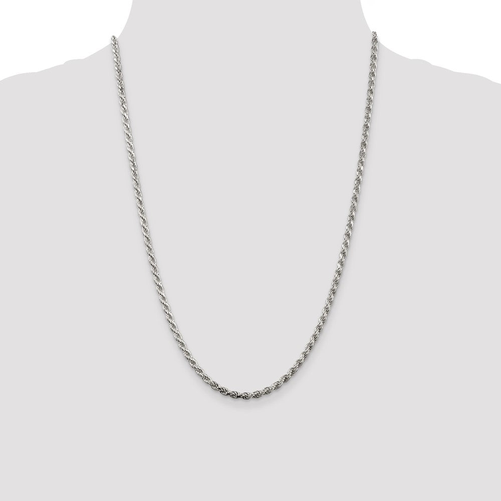 Sterling Silver Rhodium-plated 3.2mm Diamond-cut Rope Chain